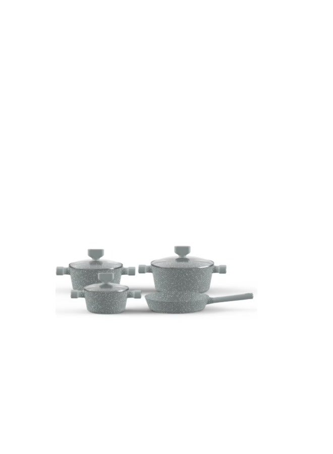 بيرفكت كيتشن طقم قدور جرانيت بسطح غير قابل للإلتصاق بمقابض من الباكليت و أغطية زجاجية مقاومة للحرارة مكون من 7 قطع رمادي فاتح - Image 2